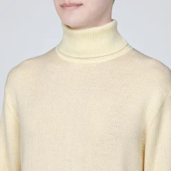 Hot Muji Pull en laine côtelée col roulé homme