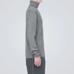 Hot Muji Pull en laine côtelée col roulé homme