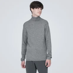 Hot Muji Pull en laine côtelée col roulé homme
