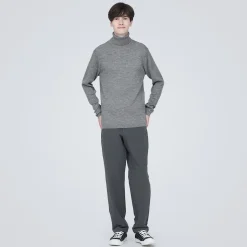 Hot Muji Pull en laine côtelée col roulé homme