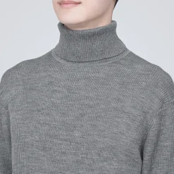 Hot Muji Pull en laine côtelée col roulé homme