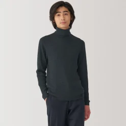 Hot Muji Pull en laine côtelée col roulé homme