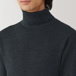 Hot Muji Pull en laine côtelée col roulé homme