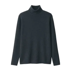 Hot Muji Pull en laine côtelée col roulé homme