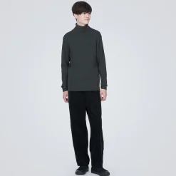 Hot Muji Pull en laine côtelée col roulé homme