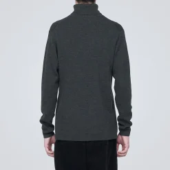 Hot Muji Pull en laine côtelée col roulé homme