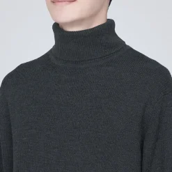 Hot Muji Pull en laine côtelée col roulé homme