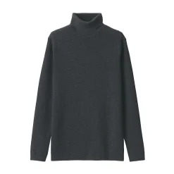 Hot Muji Pull en laine côtelée col roulé homme