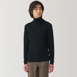 Hot Muji Pull en laine côtelée col roulé homme