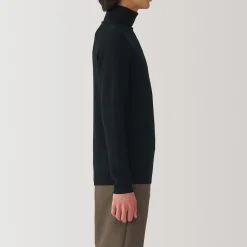 Hot Muji Pull en laine côtelée col roulé homme