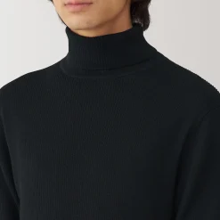 Hot Muji Pull en laine côtelée col roulé homme