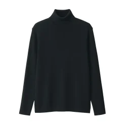 Hot Muji Pull en laine côtelée col roulé homme