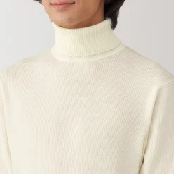 Hot Muji Pull en laine côtelée col roulé homme