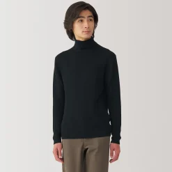 Hot Muji Pull en laine côtelée col roulé homme