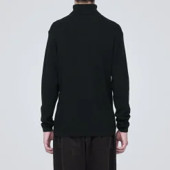 Hot Muji Pull en laine côtelée col roulé homme