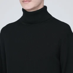Hot Muji Pull en laine côtelée col roulé homme