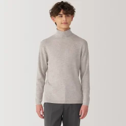 Hot Muji Pull en laine côtelée col roulé homme