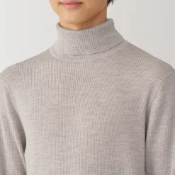 Hot Muji Pull en laine côtelée col roulé homme