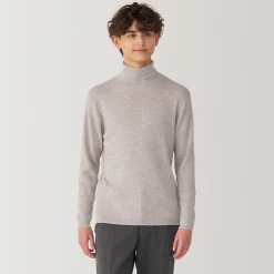 Hot Muji Pull en laine côtelée col roulé homme