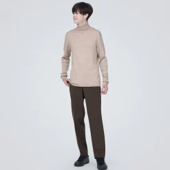 Hot Muji Pull en laine côtelée col roulé homme
