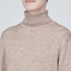 Hot Muji Pull en laine côtelée col roulé homme
