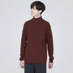 Hot Muji Pull en laine côtelée col roulé homme