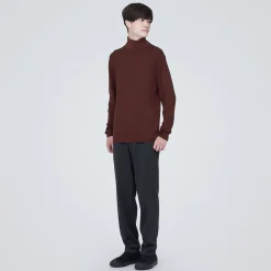 Hot Muji Pull en laine côtelée col roulé homme