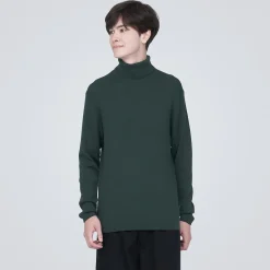 Hot Muji Pull en laine côtelée col roulé homme
