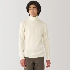 Hot Muji Pull en laine côtelée col roulé homme