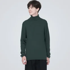 Hot Muji Pull en laine côtelée col roulé homme