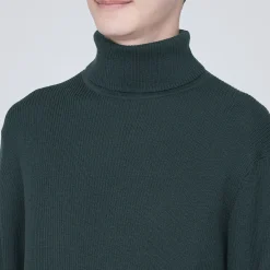 Hot Muji Pull en laine côtelée col roulé homme