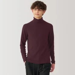 Hot Muji Pull en laine côtelée col roulé homme