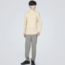 Hot Muji Pull en laine côtelée col roulé homme