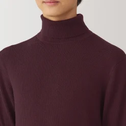 Hot Muji Pull en laine côtelée col roulé homme