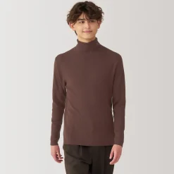 Hot Muji Pull en laine côtelée col roulé homme