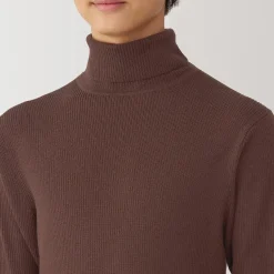 Hot Muji Pull en laine côtelée col roulé homme