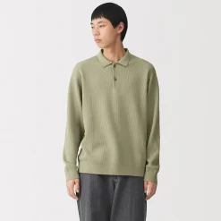 Sale Muji Pull polo côtelé en mélange de coton pour homme
