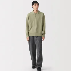Sale Muji Pull polo côtelé en mélange de coton pour homme