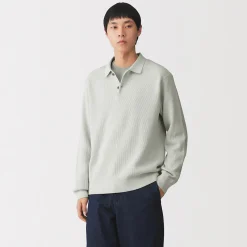 Sale Muji Pull polo côtelé en mélange de coton pour homme