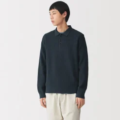 Sale Muji Pull polo côtelé en mélange de coton pour homme