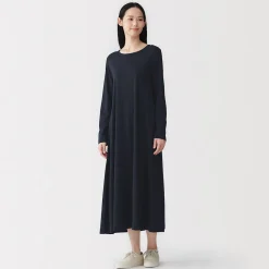 Hot Muji Robe à coupe trapèze et à manches longues en jersey de mélange Lyocell pour femme