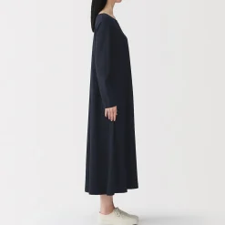 Hot Muji Robe à coupe trapèze et à manches longues en jersey de mélange Lyocell pour femme