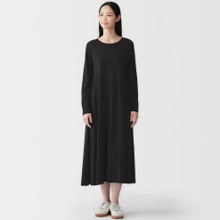 Hot Muji Robe à coupe trapèze et à manches longues en jersey de mélange Lyocell pour femme