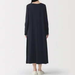Hot Muji Robe à coupe trapèze et à manches longues en jersey de mélange Lyocell pour femme