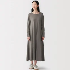 Hot Muji Robe à coupe trapèze et à manches longues en jersey de mélange Lyocell pour femme