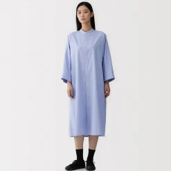 Clearance Muji Robe chemise à col montant en popeline de coton biologique pour femme