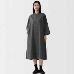 Clearance Muji Robe chemise à col montant en popeline de coton biologique pour femme