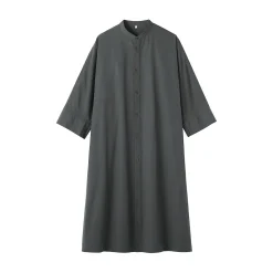 Clearance Muji Robe chemise à col montant en popeline de coton biologique pour femme