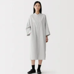 Clearance Muji Robe chemise à col montant en popeline de coton biologique pour femme
