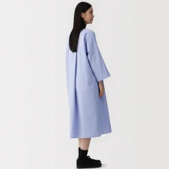 Clearance Muji Robe chemise à col montant en popeline de coton biologique pour femme